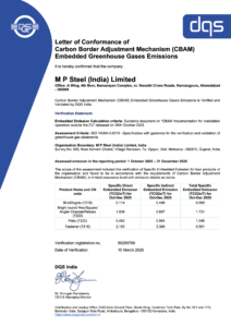 M P Steel (India) Limited - CBAM certificate (Oct-Dec 2025)