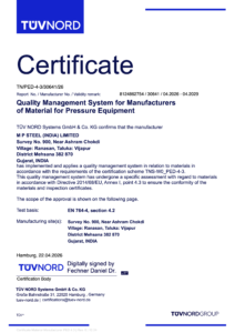 M P Steel (India) Limited - PED AD Certificate